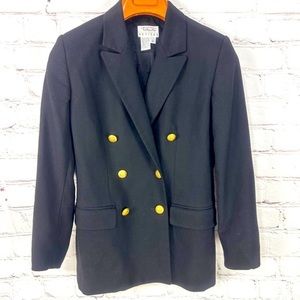 Talbots women’s black vintage double breasted blazer gold buttons shoulder pads